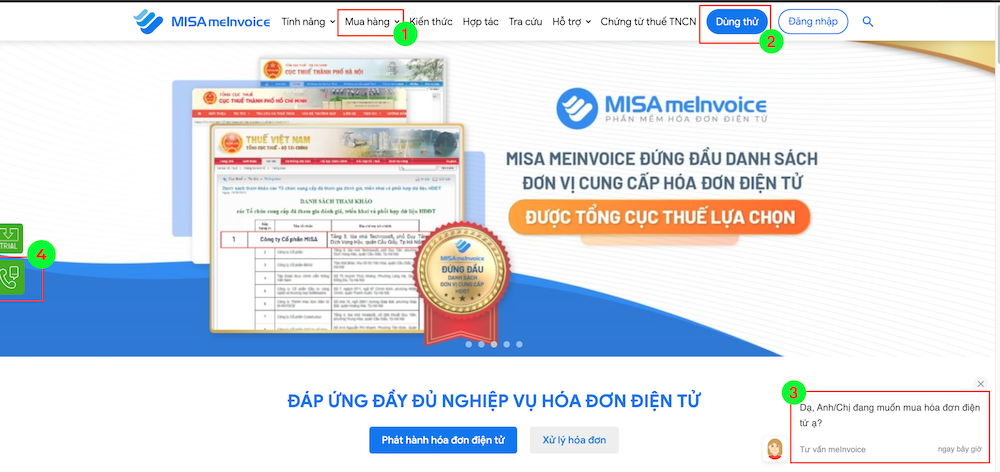 Đặt mua hddt trên trang website chính thức của MISA meInvoice
