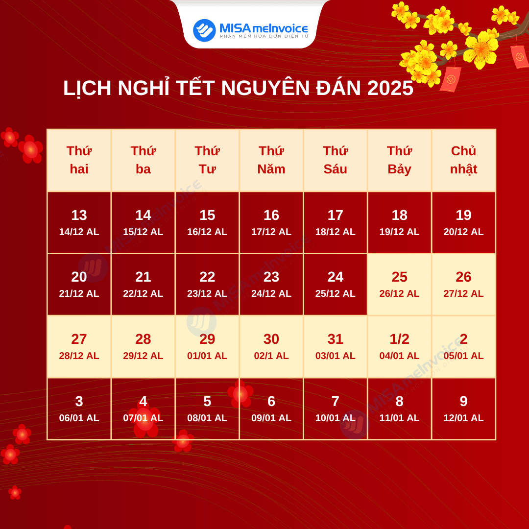 lịch nghỉ tết 2025