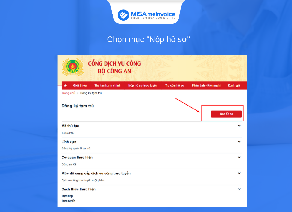 Nộp hồ sơ tạm trú online