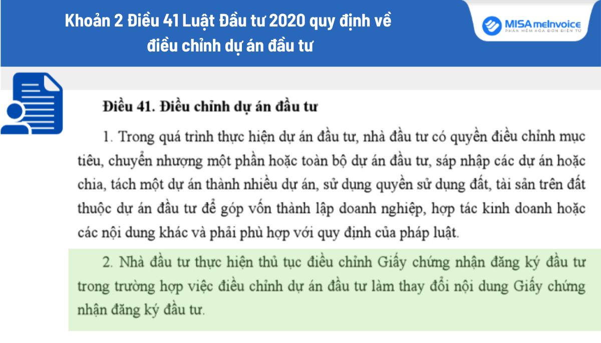 điều chỉnh dự án đầu tư