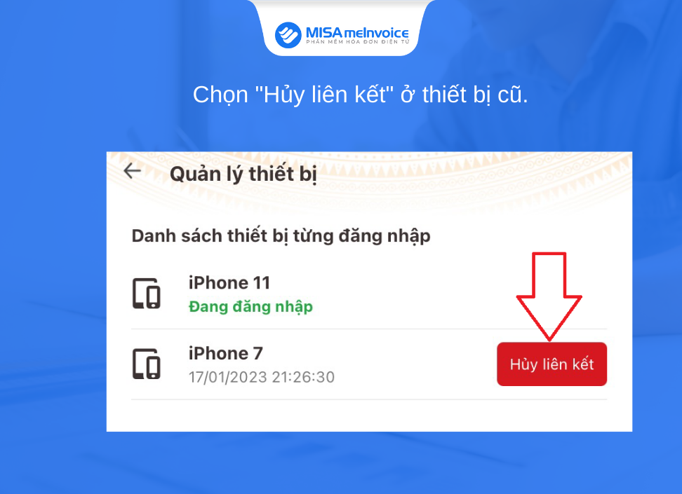 Hủy liên kết vneid trên thiết bị cũ