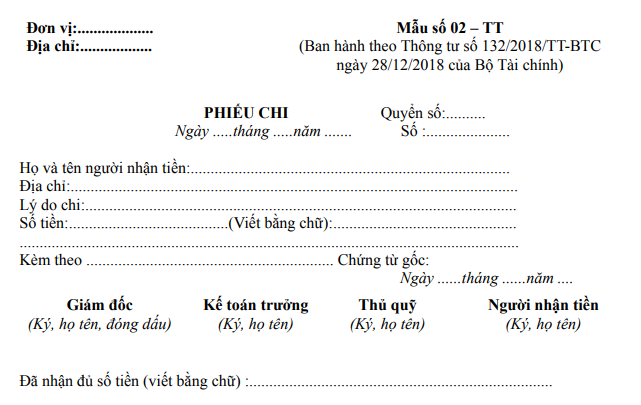 mẫu phiếu chi thông tư 132