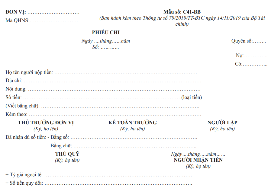 mẫu phiếu chi thông tư 79