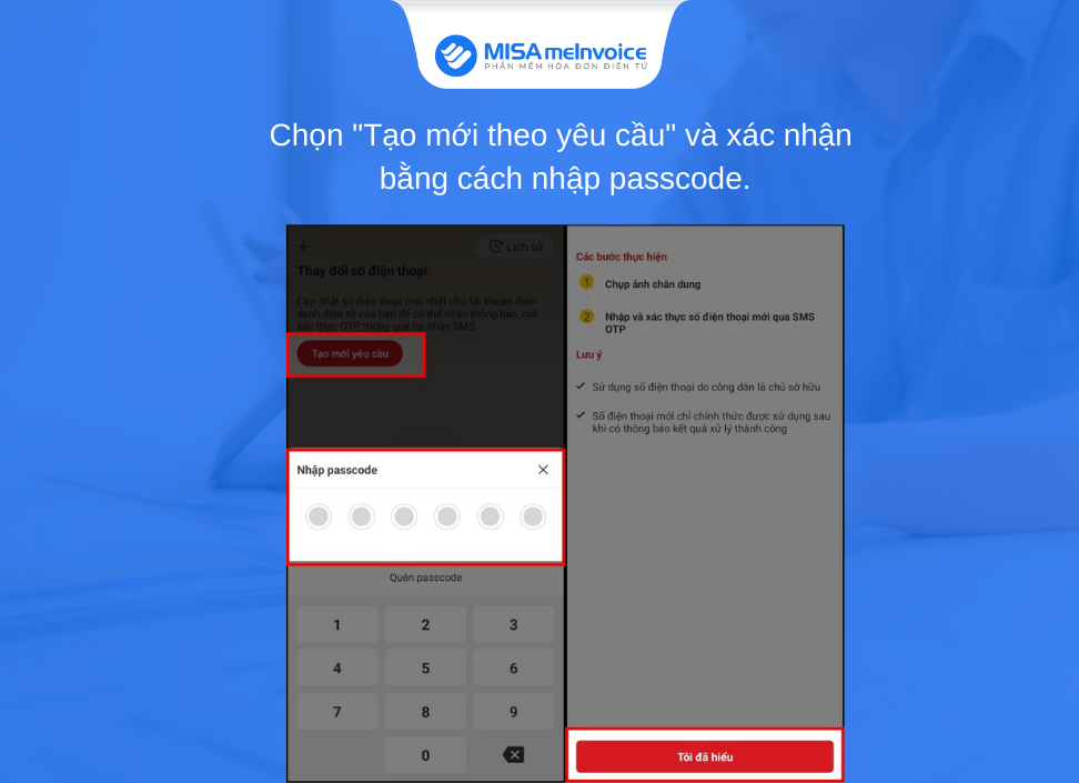 nhập passcode đổi số điện thoại