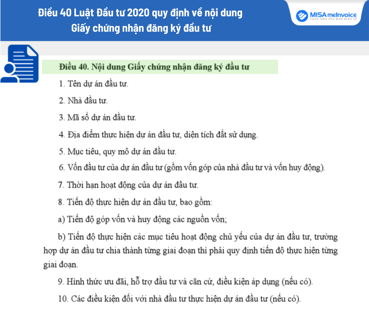 nội dung giấy chứng nhận đầu tư