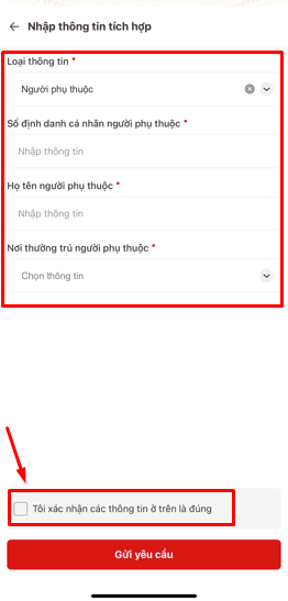 điền thông tin người phụ thuộc trên vneid