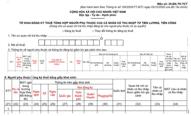 tờ khai đăng ký tổng hợp người phụ thuộc