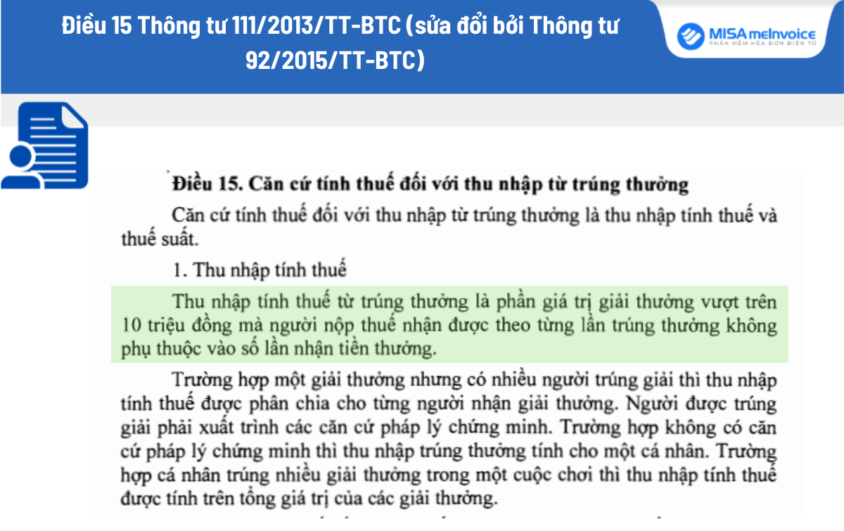 căn cứ tính thuế từ thu nhập trúng thưởng