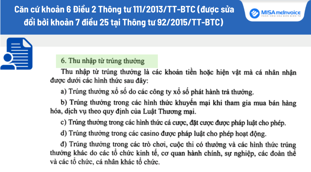 thu nhập từ trúng thưởng